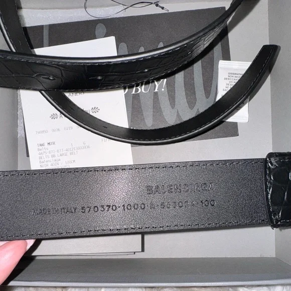 Balenciaga BB Logo Black Leather Belt silver buckle - Picture 8 of 8